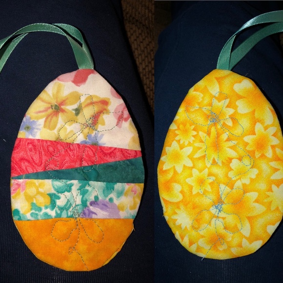 Handmade Quilted Easter Egg Ornaments 2pc 5" - Picture 6 of 8